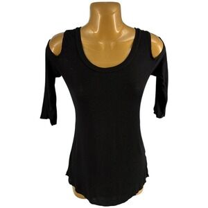 Michael Lauren Black Ribbed Cold-Shoulder 3/4 Sleeve Top Womens S NWOT USA